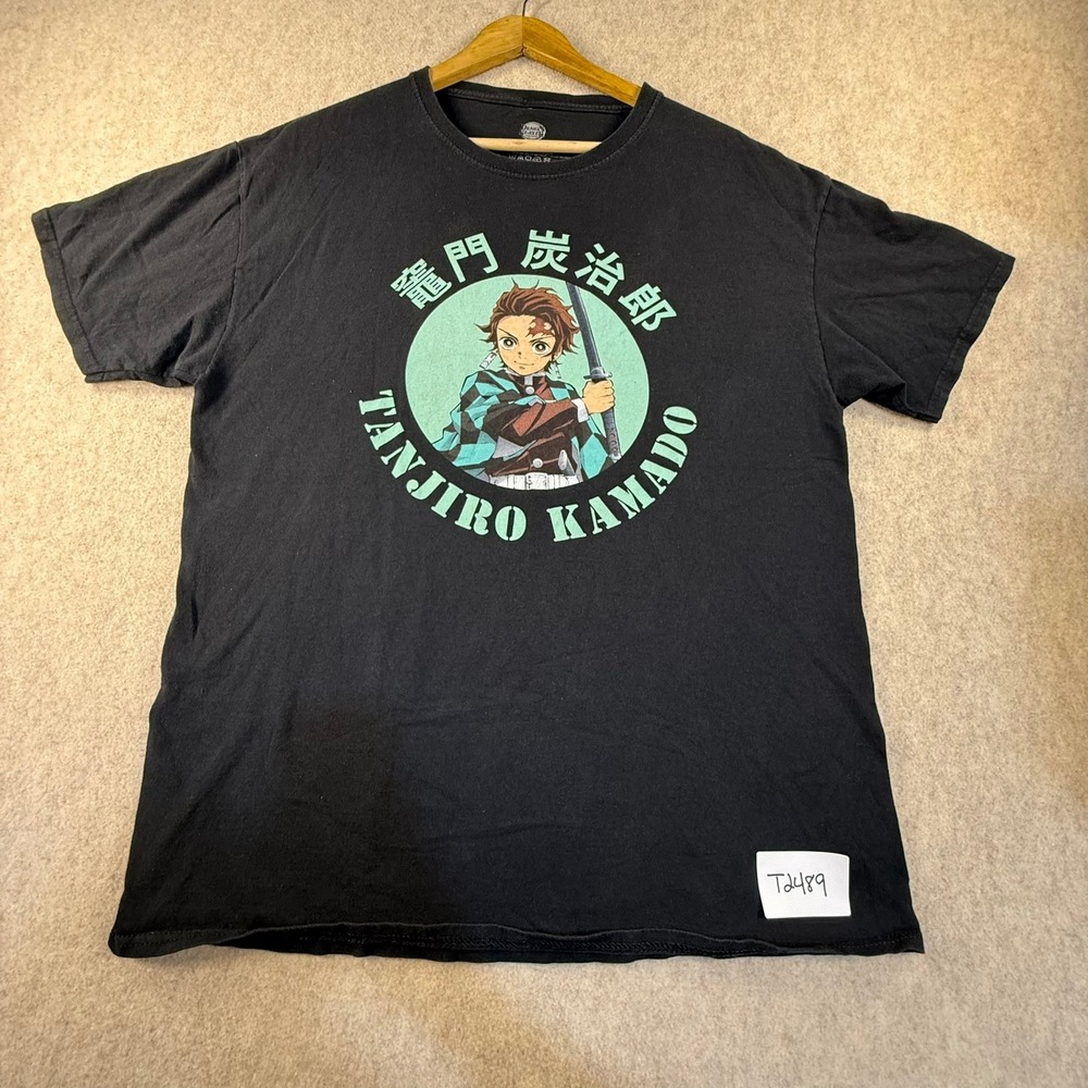 Demon Slayer Tanjiro Kamado Graphic T-Shirt Black Anime Manga Mens Large